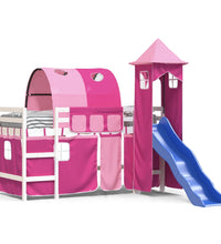 Kinderhochbett mit Turm Rosa 90x200 cm Massivholz Kiefer