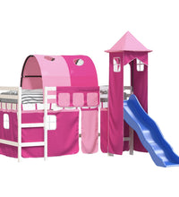 Kinderhochbett mit Turm Rosa 90x200 cm Massivholz Kiefer