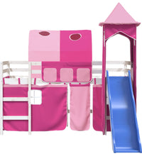 Kinderhochbett mit Turm Rosa 90x200 cm Massivholz Kiefer