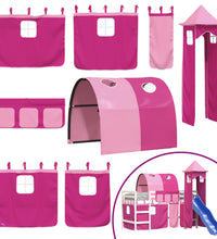 Kinderhochbett mit Turm Rosa 90x200 cm Massivholz Kiefer