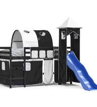 Kinderhochbett mit Turm Weiß & Schwarz 90x200 cm Kiefernholz