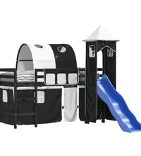 Kinderhochbett mit Turm Weiß & Schwarz 90x200 cm Kiefernholz