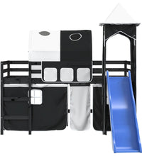 Kinderhochbett mit Turm Weiß & Schwarz 90x200 cm Kiefernholz