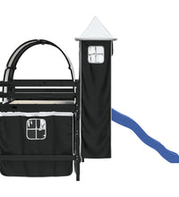 Kinderhochbett mit Turm Weiß & Schwarz 90x200 cm Kiefernholz