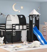 Kinderhochbett mit Turm Weiß & Schwarz 90x200 cm Kiefernholz