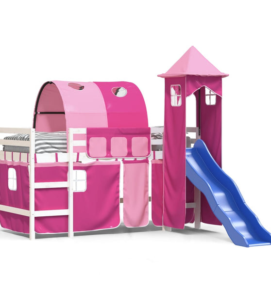 Kinderhochbett mit Turm Rosa 90x190 cm Massivholz Kiefer