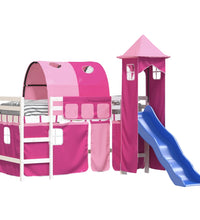 Kinderhochbett mit Turm Rosa 90x190 cm Massivholz Kiefer