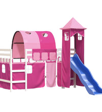 Kinderhochbett mit Turm Rosa 90x190 cm Massivholz Kiefer