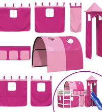 Kinderhochbett mit Turm Rosa 90x190 cm Massivholz Kiefer