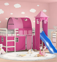 Kinderhochbett mit Turm Rosa 90x190 cm Massivholz Kiefer