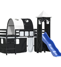 Kinderhochbett mit Turm Weiß & Schwarz 90x190 cm Kiefernholz