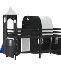 Kinderhochbett mit Turm Weiß & Schwarz 90x190 cm Kiefernholz