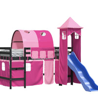 Kinderhochbett mit Turm Rosa 90x190 cm Massivholz Kiefer