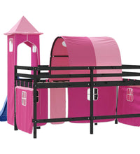 Kinderhochbett mit Turm Rosa 90x190 cm Massivholz Kiefer
