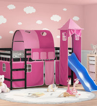 Kinderhochbett mit Turm Rosa 90x190 cm Massivholz Kiefer