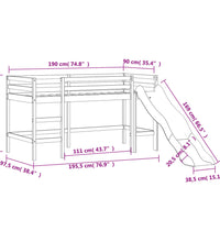 Kinderhochbett mit Rutsche 90x190 cm Massivholz Kiefer