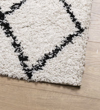 Teppich Shaggy Hochflor Modern Creme und Schwarz 60x110 cm