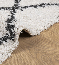 Teppich Shaggy Hochflor Modern Creme und Schwarz 80x250 cm