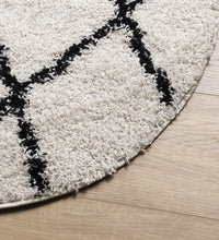 Teppich Shaggy Hochflor Modern Creme und Schwarz Ø 100 cm