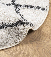 Teppich Shaggy Hochflor Modern Creme und Schwarz Ø 100 cm