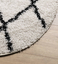 Teppich Shaggy Hochflor Modern Creme und Schwarz Ø 120 cm