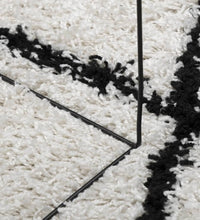 Teppich Shaggy Hochflor Modern Creme und Schwarz Ø 120 cm