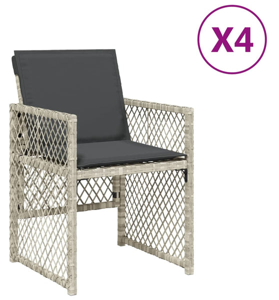 Gartenstühle mit Kissen 4 Stk. Hellgrau Poly Rattan