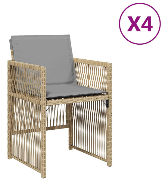 Gartenstühle mit Kissen 4 Stk. Beigemischung Poly Rattan