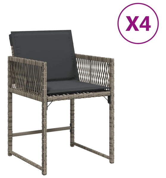 Gartenstühle mit Kissen 4 Stk. Grau Poly Rattan