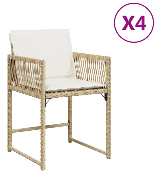 Gartenstühle mit Kissen 4 Stk. Beige Poly Rattan