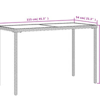 Gartentisch mit Glasplatte Braun 115x54x74 cm Poly Rattan