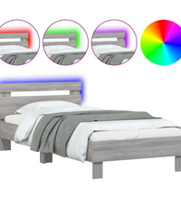 Bettgestell mit Kopfteil und LED-Leuchten Grau Sonoma 90x200 cm