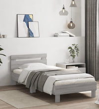 Bettgestell mit Kopfteil und LED-Leuchten Grau Sonoma 90x200 cm