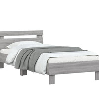 Bettgestell mit Kopfteil und LED-Leuchten Grau Sonoma 90x200 cm