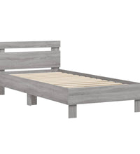 Bettgestell mit Kopfteil und LED-Leuchten Grau Sonoma 90x200 cm