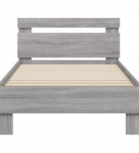 Bettgestell mit Kopfteil und LED-Leuchten Grau Sonoma 90x200 cm