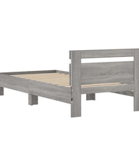 Bettgestell mit Kopfteil und LED-Leuchten Grau Sonoma 90x200 cm