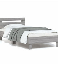 Bettgestell mit Kopfteil und LED-Leuchten Grau Sonoma 90x200 cm
