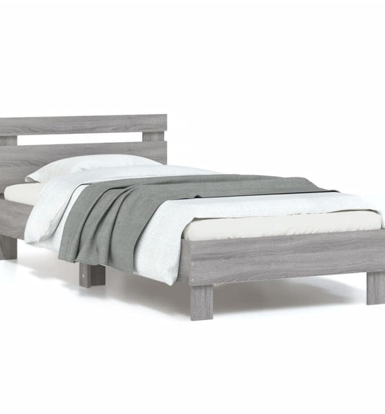 Bettgestell mit Kopfteil und LED-Leuchten Grau Sonoma 90x200 cm