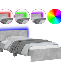 Bettgestell mit Kopfteil und LED-Leuchten Betongrau 100x200 cm