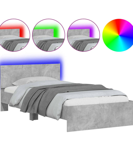Bettgestell mit Kopfteil und LED-Leuchten Betongrau 100x200 cm