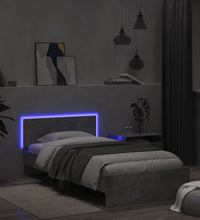 Bettgestell mit Kopfteil und LED-Leuchten Betongrau 100x200 cm