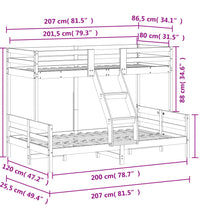 Etagenbett 80x200/120x200 cm Massivholz Kiefer