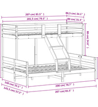 Etagenbett 80x200/140x200 cm Wachsbraun Massivholz Kiefer