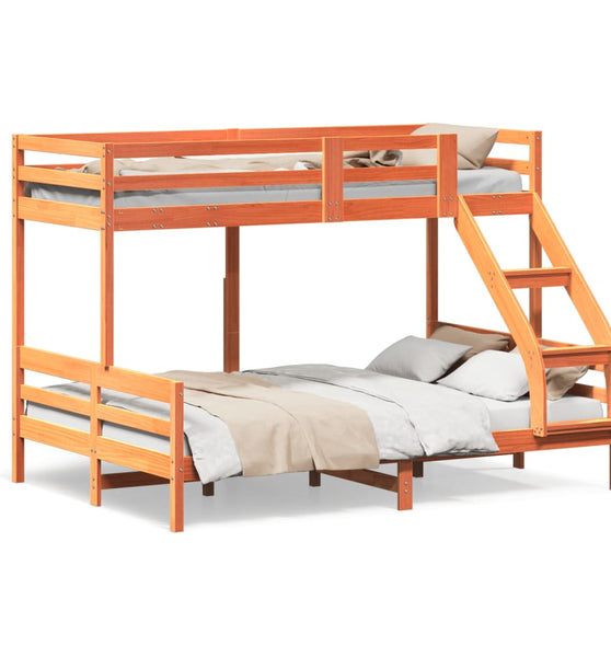 Etagenbett 80x200/140x200 cm Wachsbraun Massivholz Kiefer