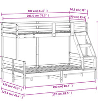 Etagenbett 90x200/120x200 cm Wachsbraun Massivholz Kiefer