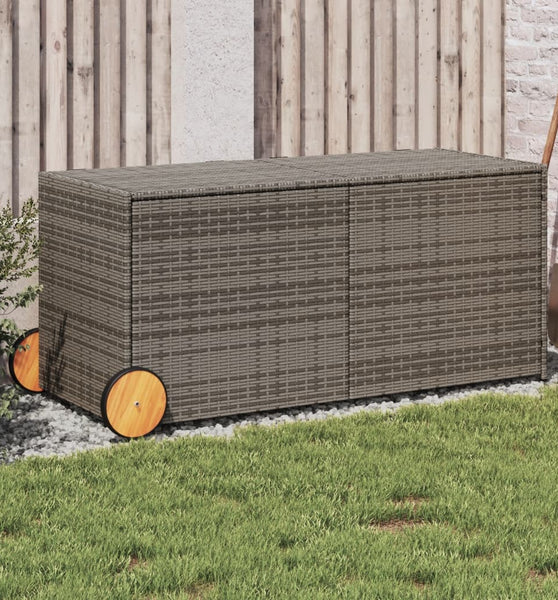 Gartentruhe mit Rollen Grau 283L Poly Rattan