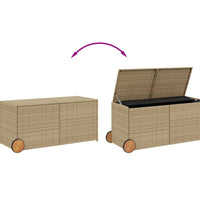 Gartentruhe mit Rollen Beige 283L Poly Rattan