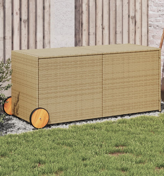 Gartentruhe mit Rollen Beige 283L Poly Rattan