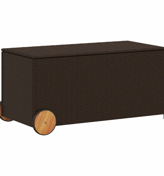 Gartentruhe mit Rollen Braun 190L Poly Rattan